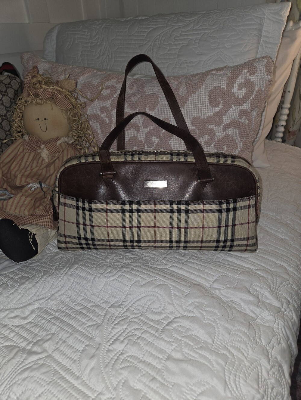 Burberry Nova Chexk Boston Brown and Cream Checkered Tote